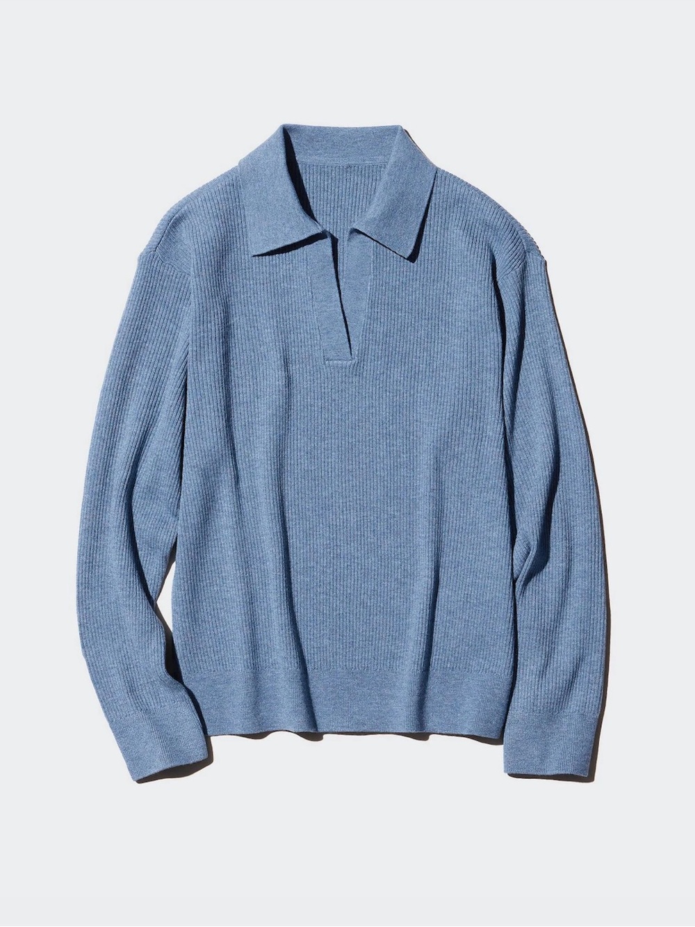 Uniqlo Cozy Blue Ribbed Knit Polo Sweater XL Coast Minimalist Casual Jumper
